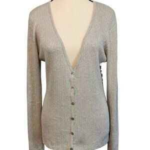 NWT Chicos Shimmery Silver V-Neck Cardigan - Sz L